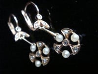 Image 4 of FRENCH EDWARDIAN 18CT YELLOW GOLD NATURAL PEARL DIAMOND DORMEUSE DROP EARRINGS