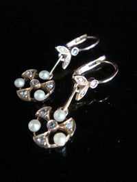 Image 1 of FRENCH EDWARDIAN 18CT YELLOW GOLD NATURAL PEARL DIAMOND DORMEUSE DROP EARRINGS