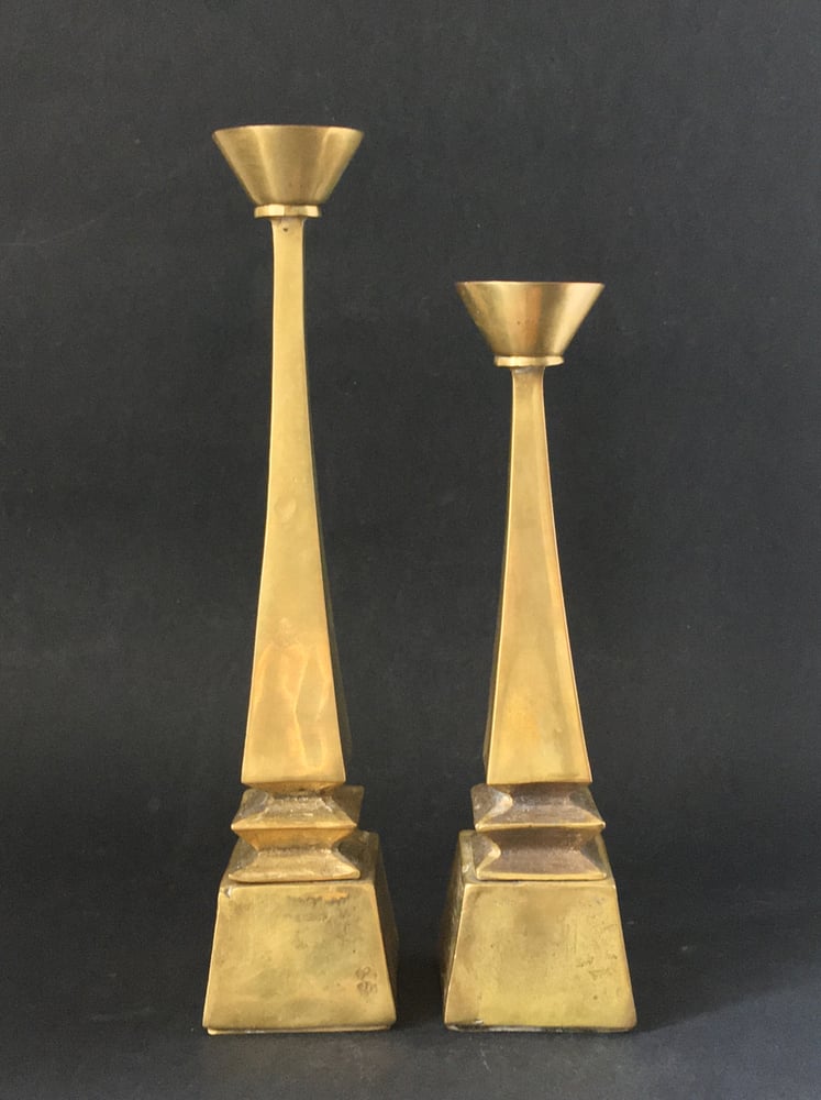 Image of Set of Two Brass Candleholders
