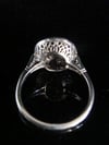 Art Deco Platinum sapphire four leaf clover and old cut diamond pave set ring