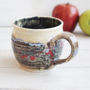 Image of Artful Pottery Mug in Charcoal, Cream and Red Glazes, Handmade Pottery Cup Made in USA