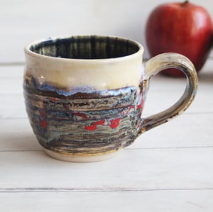Image of Artful Pottery Mug in Charcoal, Cream and Red Glazes, Handmade Pottery Cup Made in USA