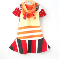 Image 2 of orange red mix stripe stars 4/5 rabbit ears hooded hoodie hood short sleeve bunny twirl dress