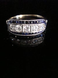 Image 1 of French Art Deco Platinum 18ct sapphire and old cut diamond pave 5 stone ring