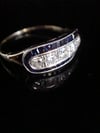 French Art Deco Platinum 18ct sapphire and old cut diamond pave 5 stone ring
