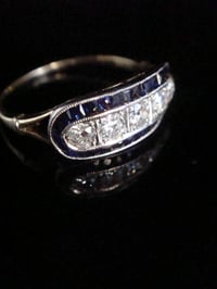 Image 2 of French Art Deco Platinum 18ct sapphire and old cut diamond pave 5 stone ring
