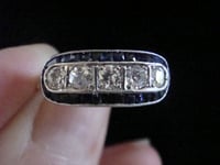 Image 4 of French Art Deco Platinum 18ct sapphire and old cut diamond pave 5 stone ring