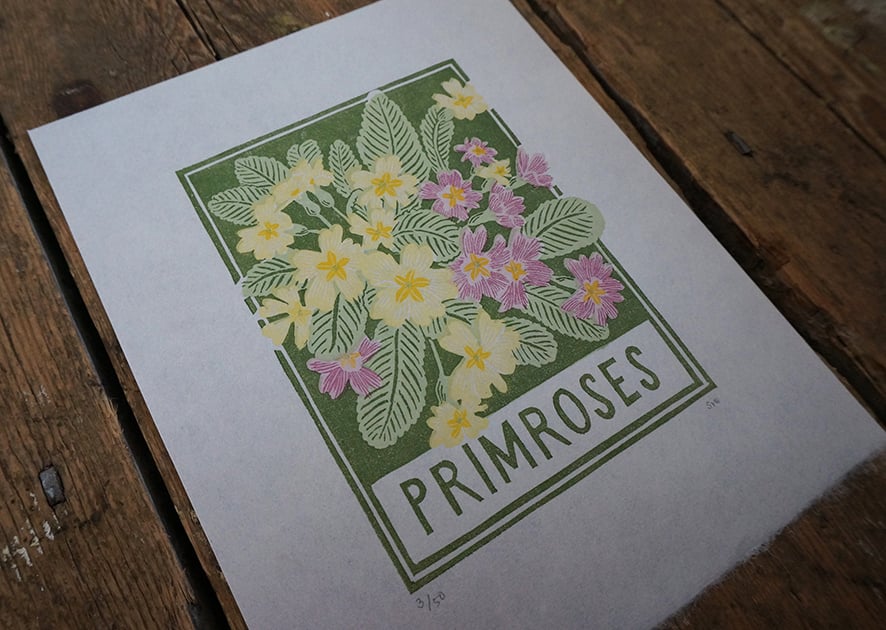 Image of Primroses - Linocut 