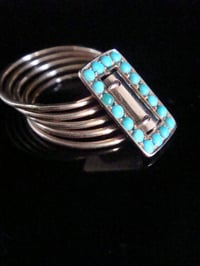 Image 3 of VICTORIAN 18CT ROSE GOLD TURQUOISE BUCKLE PEARL HAREM STACKING RING 5 ROW BAND