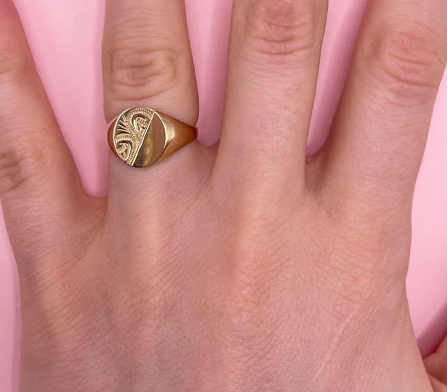 Patterned Oval Signet Ring