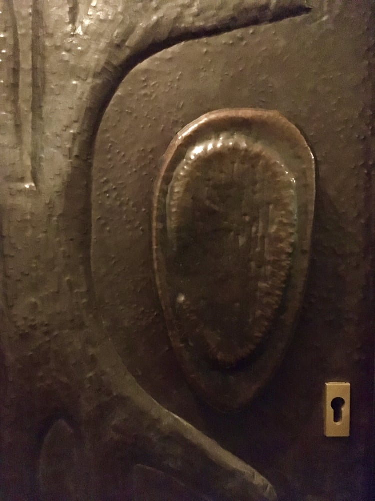 Image of Decorative Copper Door with Abstract Design, 1970s