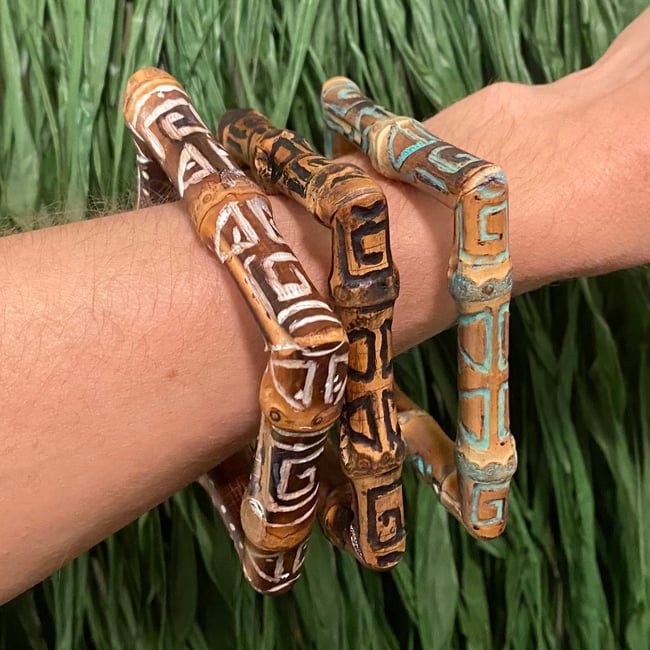 Square Bamboo Bangle with Tiki Carvings