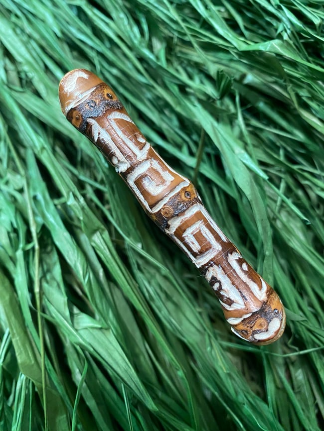 Square Bamboo Bangle with Tiki Carvings