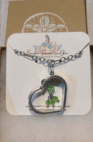 Image of Vintage Silverware Heart Spoon Necklace- Peridot Green Crystals - Gift Boxed - EB-448