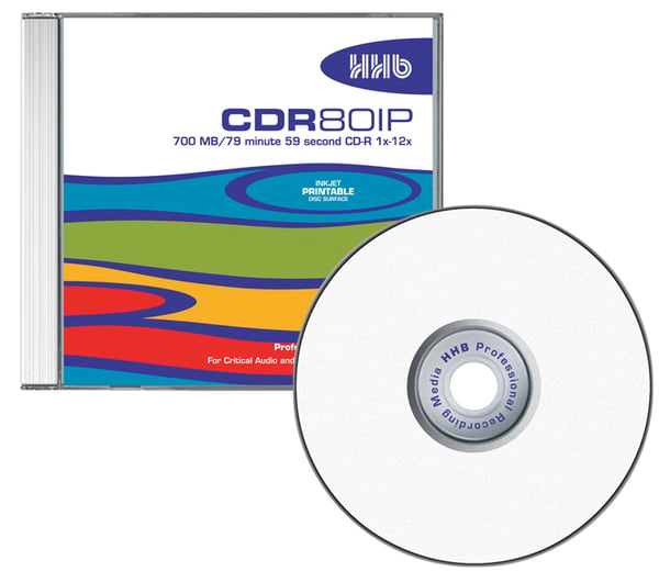 Image of HHB CDR80IP 80 Minute 1-12X Pro 700MB Silver CD-R White Inkjet Printable In Jewel Case *10 PACK