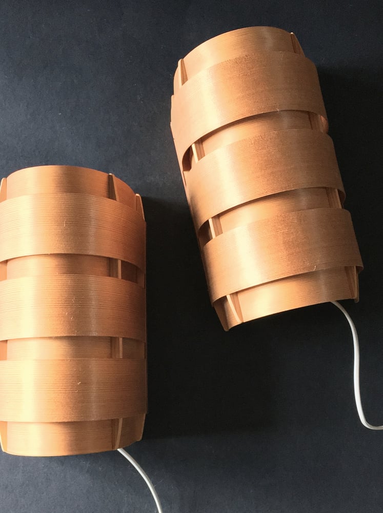 Image of Pair of Nordic Wall Lights in Pine and Copper by Jakobsson