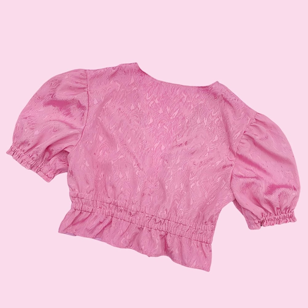 Image of Puff Sleeve Front Tie Blouse — Bubblegum Ripples