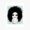 Curly Afro Girl Bubble Gum Blue Art Print