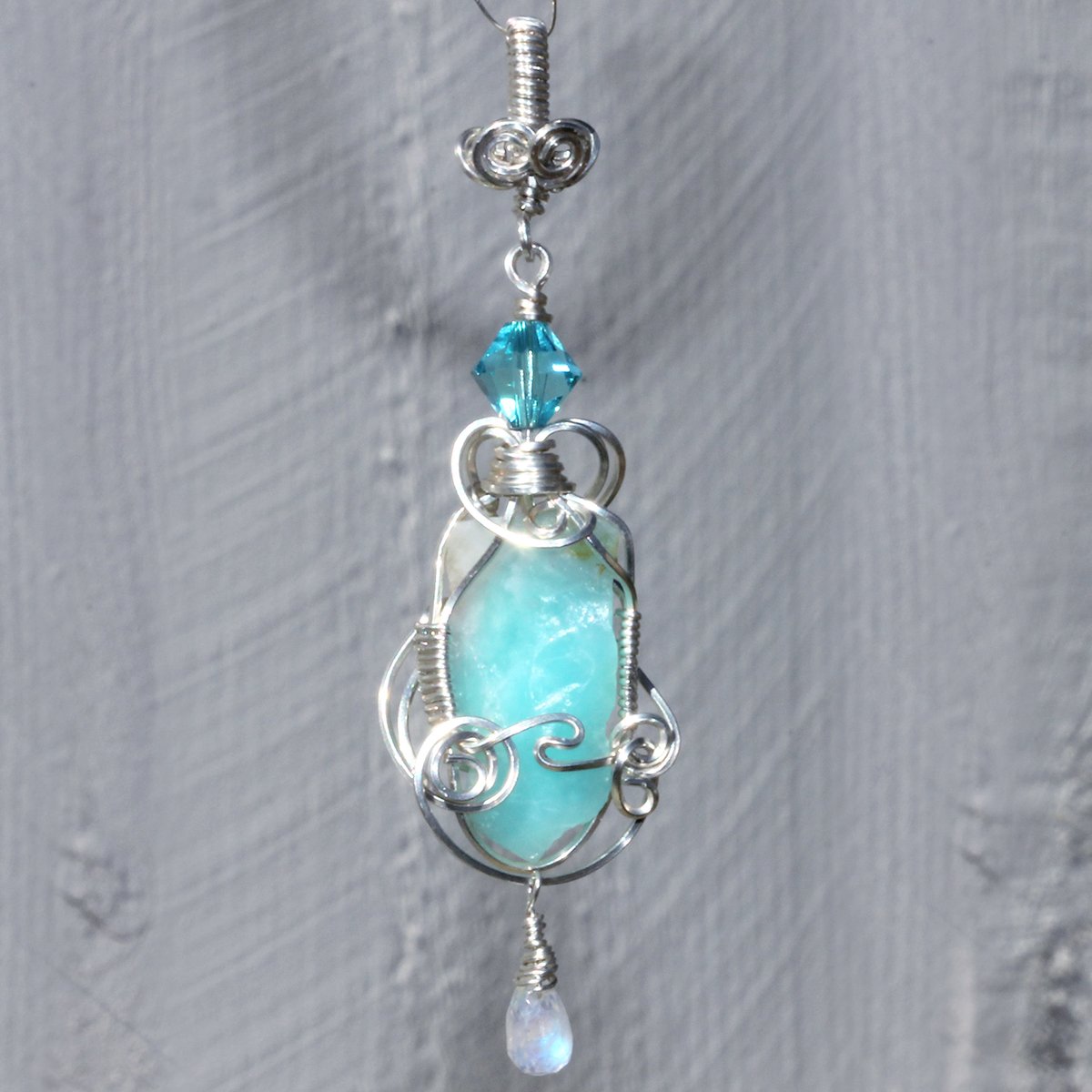 Rough Peruvian Blue Opal Pendant with Moonstone