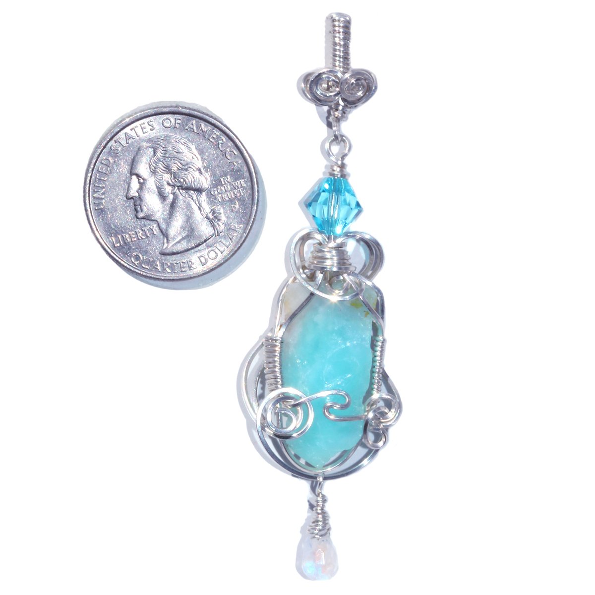 Rough Peruvian Blue Opal Pendant with Moonstone