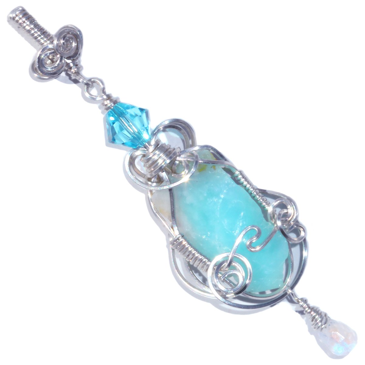 Rough Peruvian Blue Opal Pendant with Moonstone