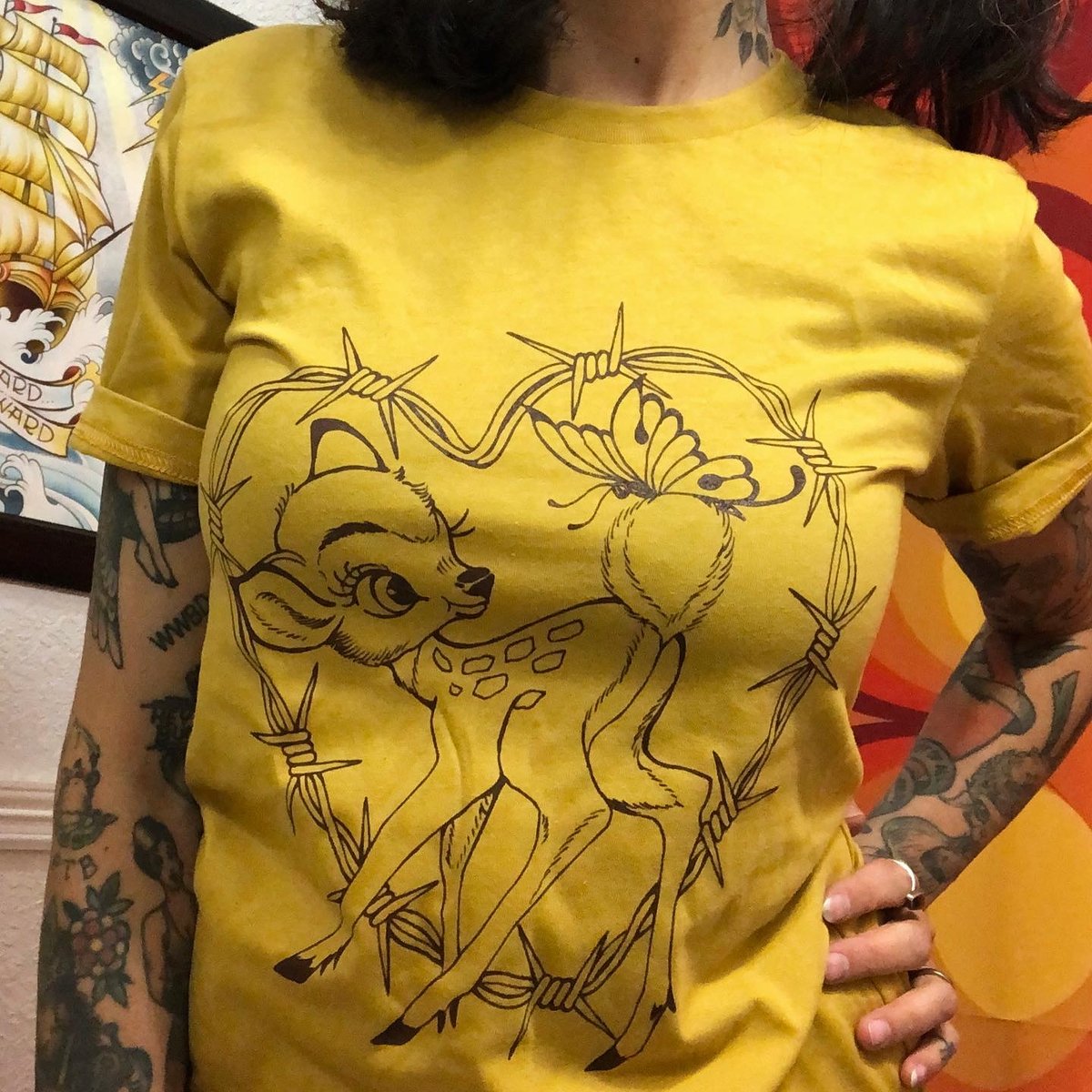 Oh deer tee, mustard yellow