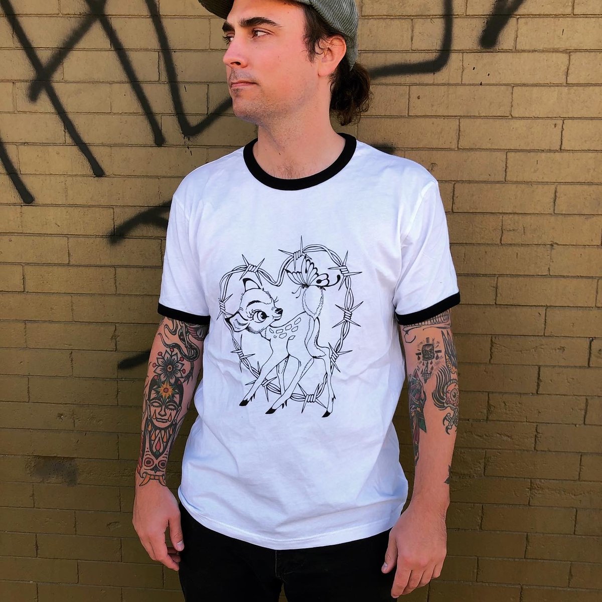 Oh deer tee, white ringer