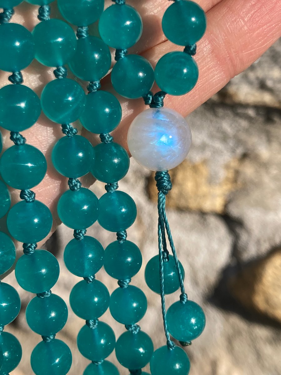 Charoite Mala with Larimar and Rainbow Moonstone, Charoite 108 Bead Hand  Knotted Japa Mala