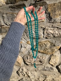 Image 5 of Ice Amazonite Mala with Rainbow Moonstone Guru Bead, Amazonite 108 Beads Hand Knotted Japa Mala