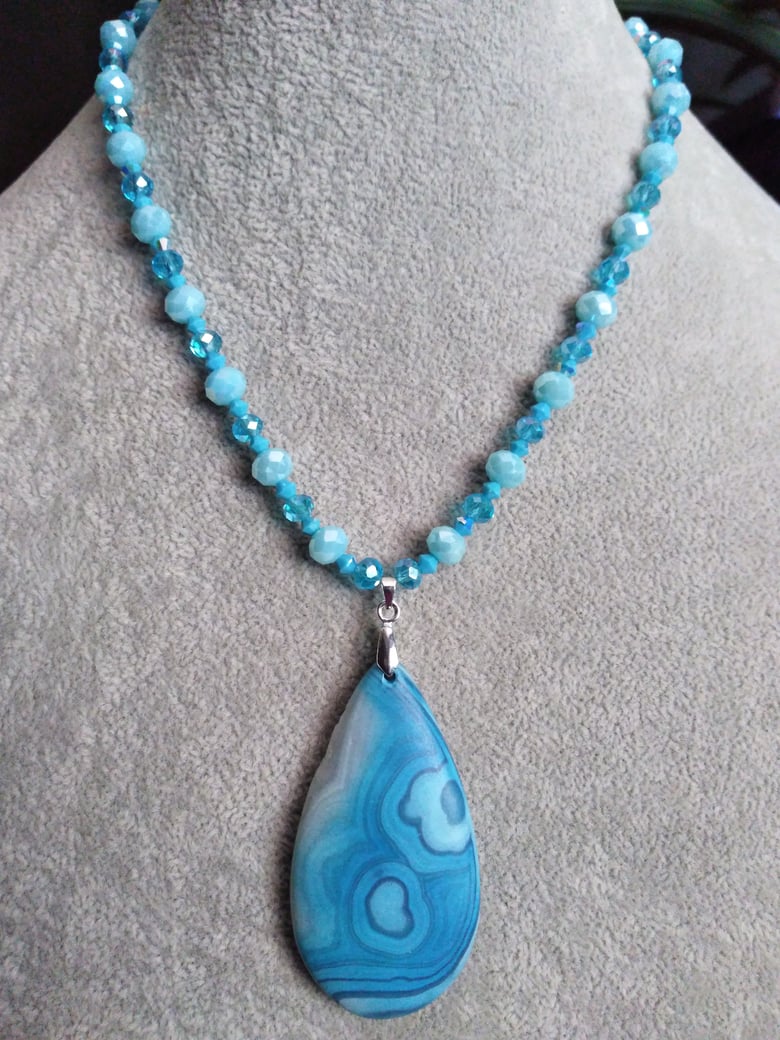 Image of BABY BLUE STRIPED AGATE PENDANT NECKLACE