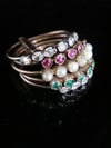 EDWARDIAN 18CT ROSE GOLD EMERALD RUBY DIAMOND PEARL HAREM STACKING RING BAND