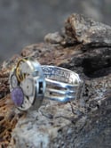 Bague ajustable plaqué argent - Amethyste facettée