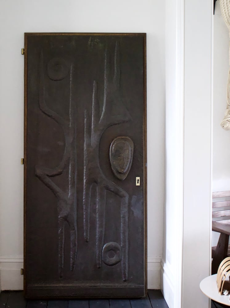 Image of Decorative Copper Door with Abstract Design, 1970s