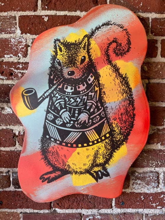 Image of Pretentious Squirrel on Aged Plywood