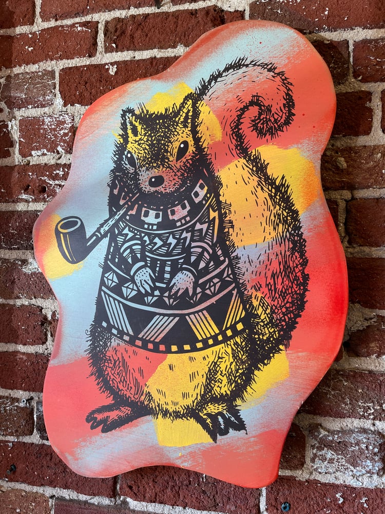Image of Pretentious Squirrel on Aged Plywood