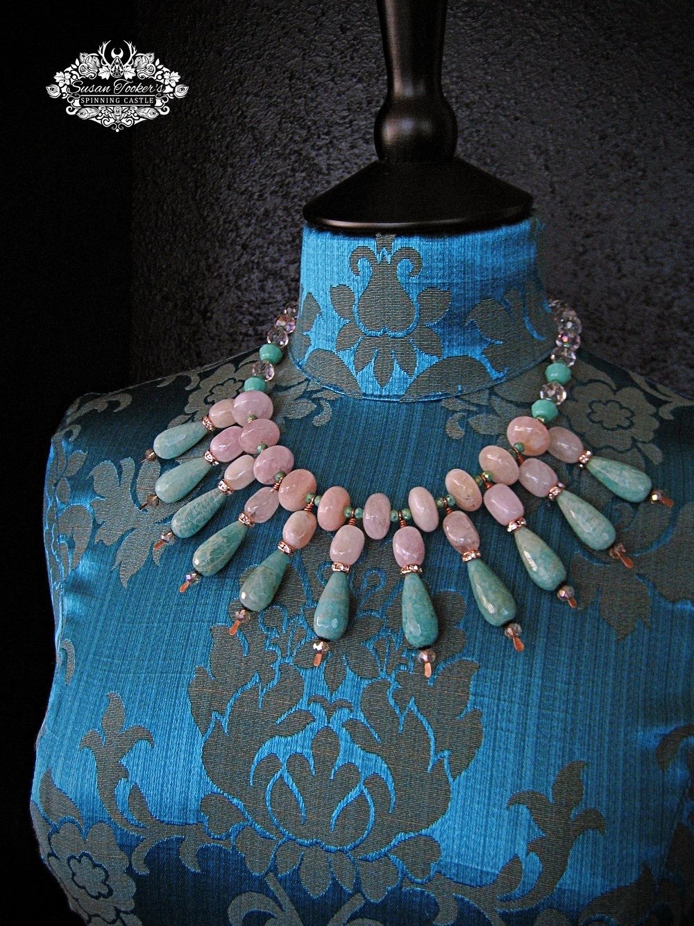 Image of VENUS - Amazonite Morganite Gemstone Statement Necklace Boho Witchy Jewelry Bib Collar Amulet 
