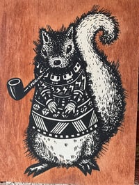 Image 2 of Pretentious Squirrel on Stained Pine Panel