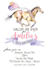 Gallop on Over Birthday Girl Party Invitation
