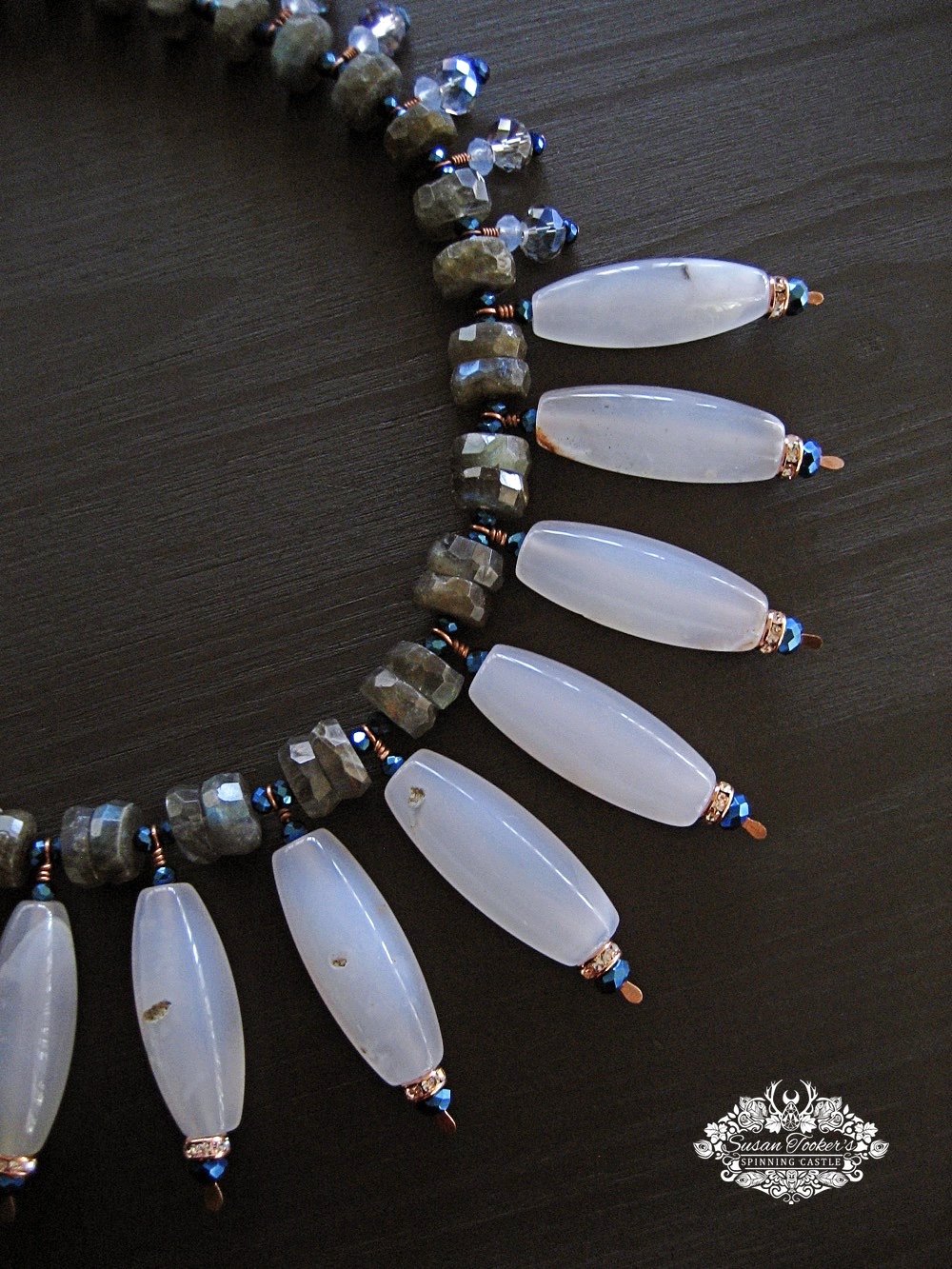 Image of HERA - Blue Chalcedony Labradorite Gemstone Statement Necklace Boho Witchy Jewelry Tribal Bib Collar