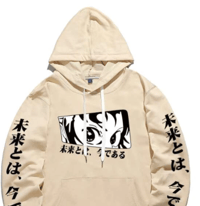 Men Comic & Japanese Letter Graphic Drawstring Hoodie