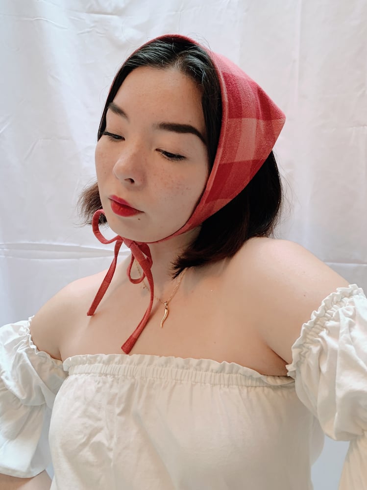 Image of Triangle Head Scarf — Red & Pink Check