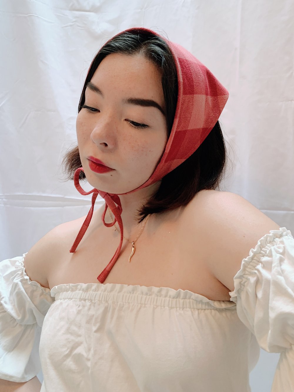 Image of Triangle Head Scarf — Red & Pink Check