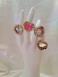 Image 1 of Gold Deco Cream rings with Pearls and Gems 