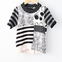 Image 2 of black and white gray dots stripe short sleeve 5/6 courtneycourtney shirt top sweater