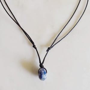 Image of Light Blue Sapphire faceted cut cube x black canvas chain necklace