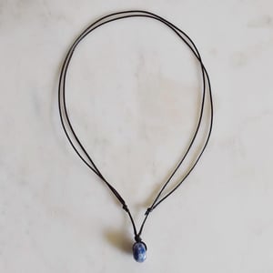Image of Light Blue Sapphire faceted cut cube x black canvas chain necklace