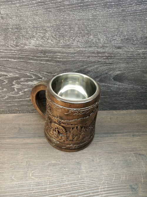 Image of Lord of rings wooden beer mug, Groomsman gift, Personalized beer mug, 22oz, Personalized gift