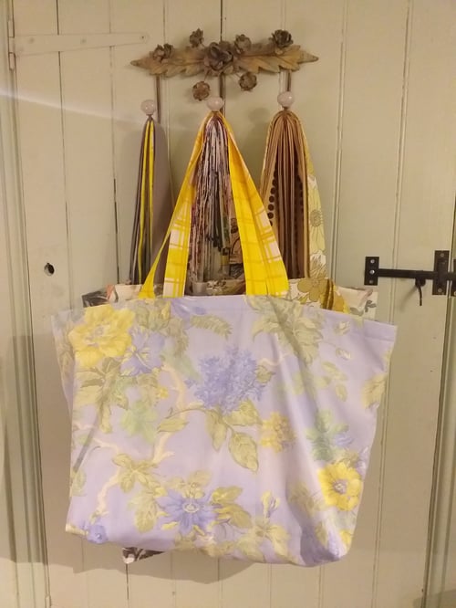 Image of Giant Shopping Tote Bag- Vintage Blue Floral