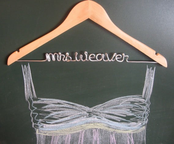 Image of Blonde Wood and Wire Personalized Wedding Dress Hanger