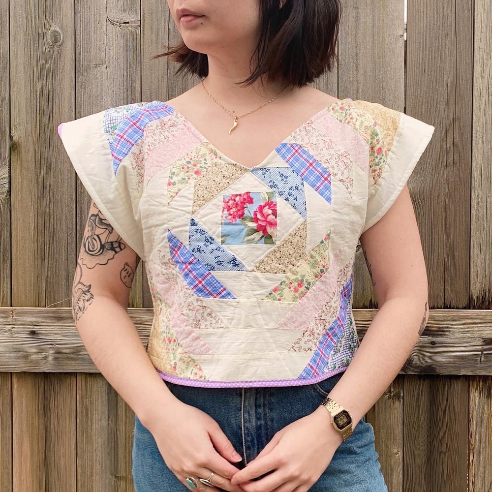 Image of Quilted Crop Top — Cream, Plaid & Pastel
